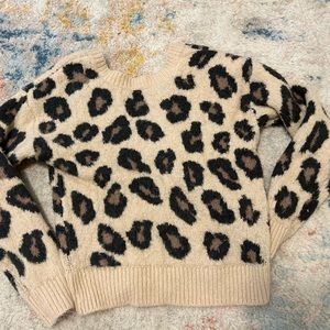 Cheetah print fuzzy sweater, low cut back